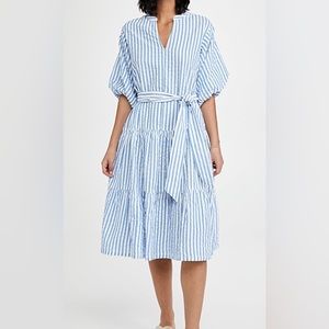 Roller Rabbit Lur Valonia Blue and White Stripe Seersucker Dress Size Large